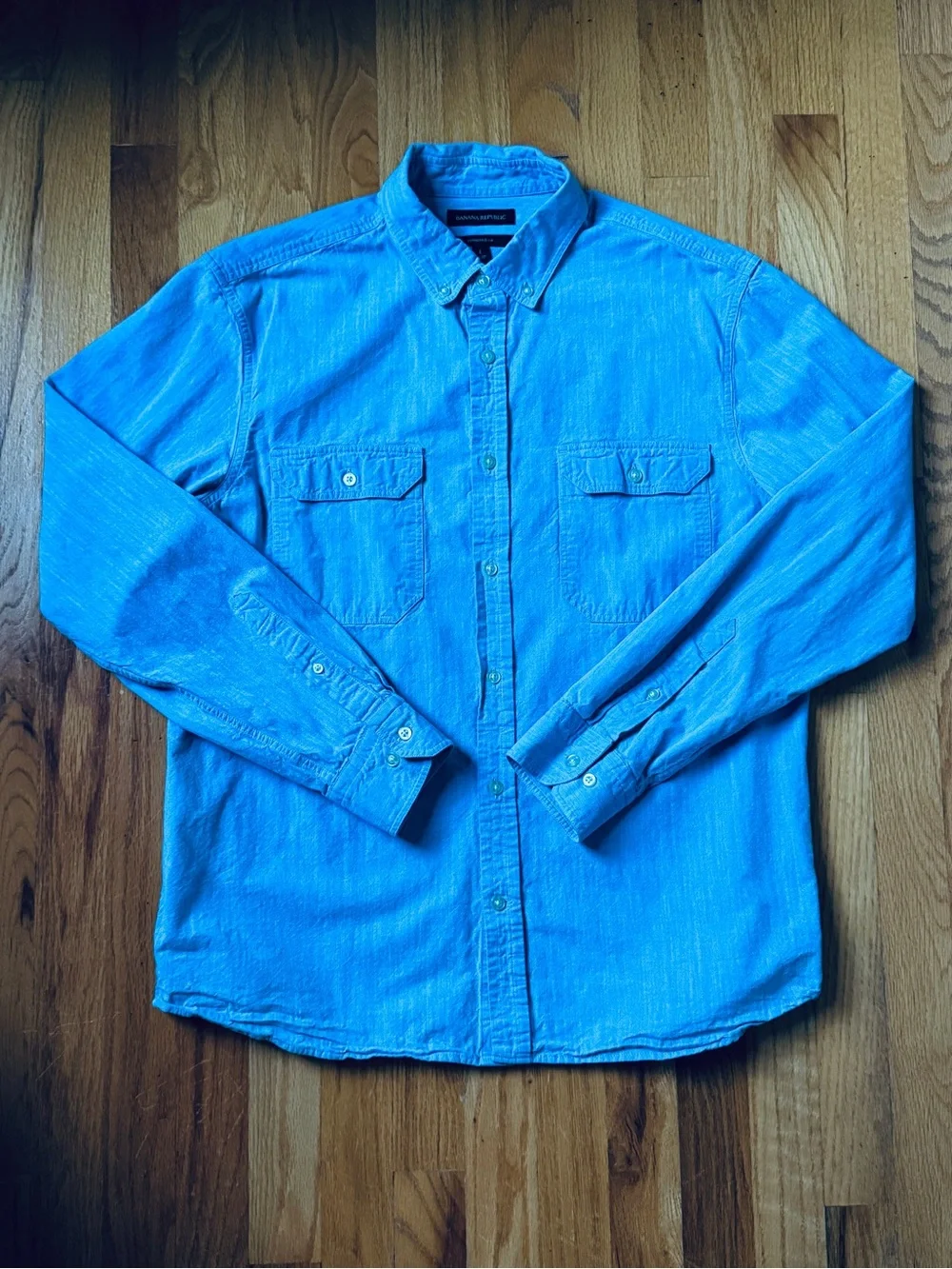 Banana Republic Mens Light Blue Utility Long Sleeve Button-Down Shirt Large